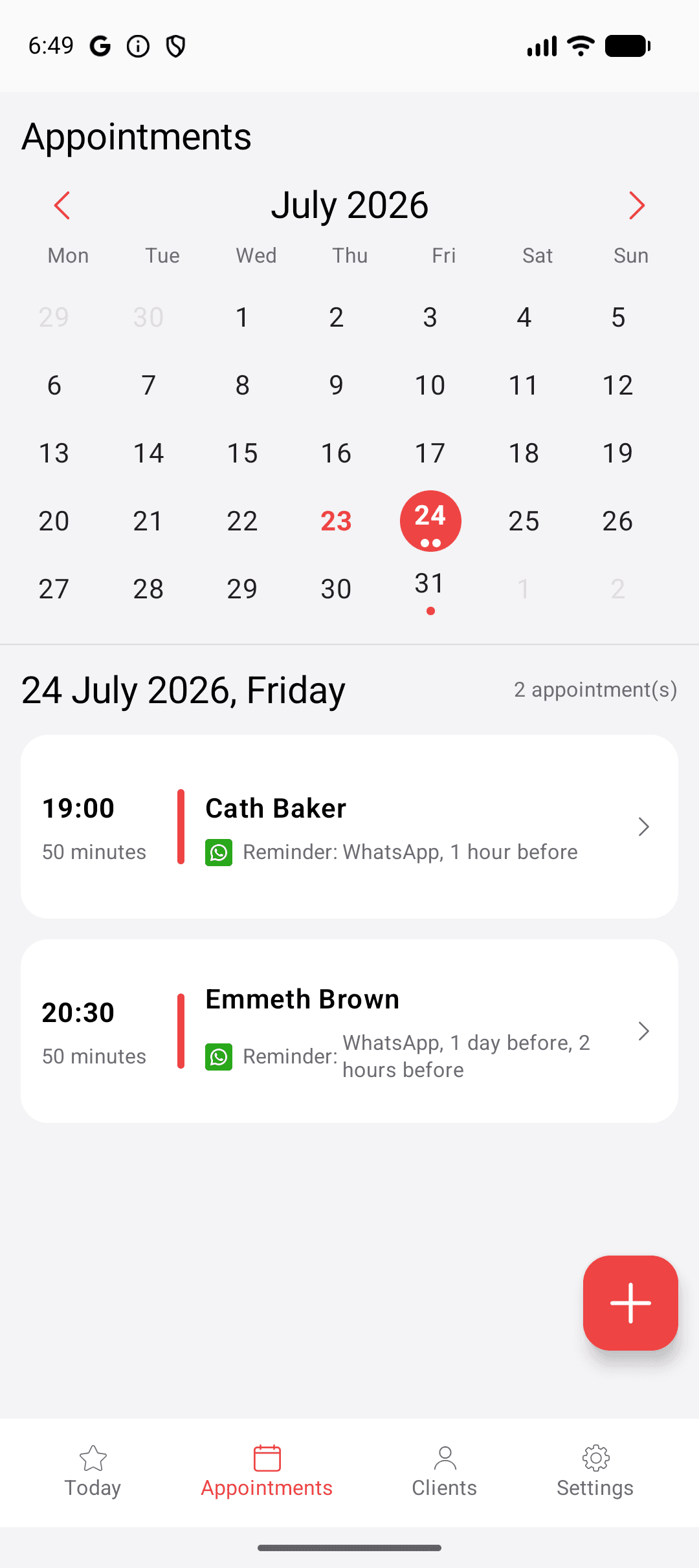 Seneca Notify appointment calendar