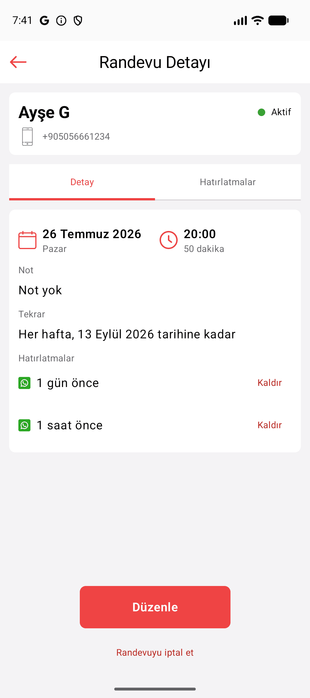 Danışanın randevuları