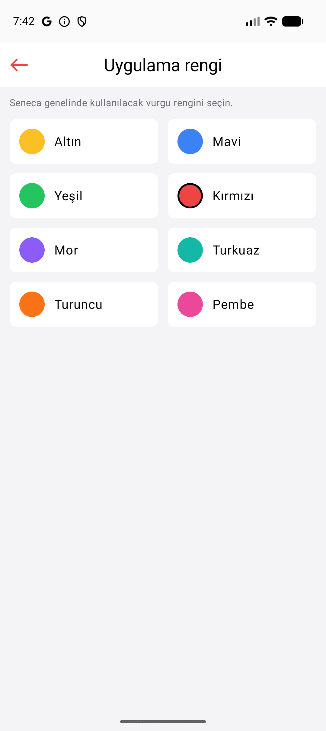 Seneca Notify renk seçimi